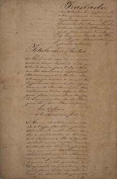 Processo original escrito pelo escrivão Sr. Bitancourt, datado do ano de 1851, contendo o translado dos autos de averiguação e outras diligências referentes ao processo de aprisionamento da sumaca brasileira “Nova Amalia”, que havia sido incendida pelo Comandante do brigue inglês “Bonnetta”.