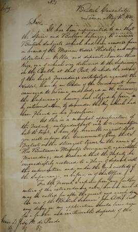 Cópia de Nota Diplomática enviada por S. William* para José Maria Pando (1787-1840), com data de ...