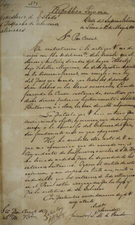 Cópia de Nota Diplomática enviada por Pando (José Maria Pando, 1787-1840), Ministro de Relações E...