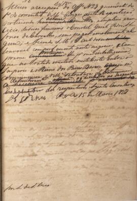 Despacho original enviado para Luiz de Souza Dias (1764-1826), com data de 15 de março de 1828, t...