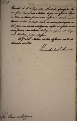 Ofício cópia enviado por José Egídio Alvares de Almeida (1767-1832), Visconde de Santo Amaro para...