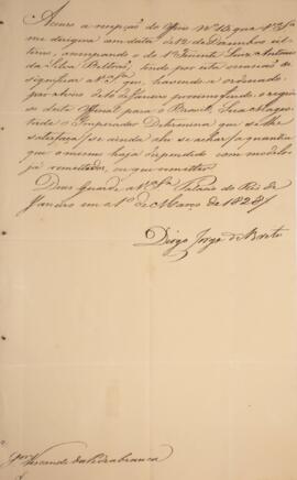 Cópia de despacho enviado por Diogo Jorge de Brito (1785-1830) para Domingos Borges de Barros (17...