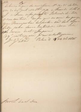 Despacho original enviado para Luiz de Souza Dias (s.d.), com data de 29 de abril de 1826, acusan...