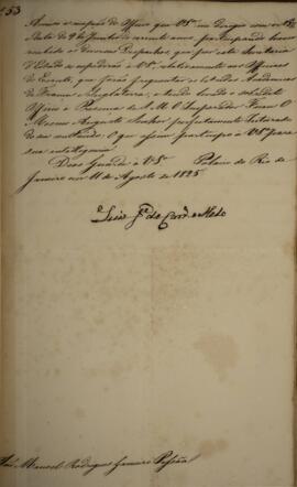 Ofício cópia enviado por Luis José de Carvalho Melo (1764-1826), Visconde da Cachoeira para Manue...