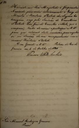 Cópia de ofício enviado por Francisco Vilela Barbosa (1769-1846), Visconde de Paranaguá, para Man...