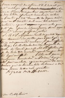 Despacho original enviado para Pedro Afonso de Carvalho, com data de 11 de setembro de 1830, acus...