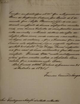 Cópia de circular enviada por Francisco Carneiro de Campos (1765-1842) para Eustáquio Adolfo de M...