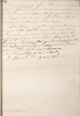Despacho original enviado para José Marques Lisboa (1807-1897), com data de 04 de março 1831, acu...