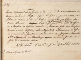 Despacho original enviado para Pedro Afonso de Carvalho, com data de 14 de abril de 1830, discorr...