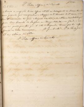 Despacho original enviado para Pedro Afonso de Carvalho, com data de 17 de março de 1830, acusand...