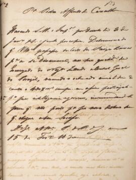 Despacho original enviado para Pedro Afonso de Carvalho, com data de 15 de fevereiro de 1830, dis...
