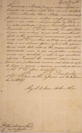 Cópia de despacho enviado por Miguel de Sousa Melo e Alvim (1784-1855) para João Antônio Pereira ...