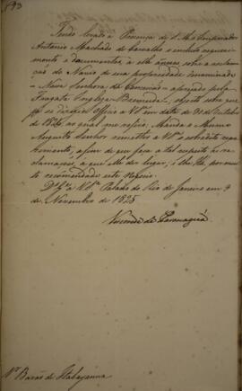 Cópia de ofício enviado por Francisco Vilela Barbosa (1769-1846), Visconde de Paranaguá para Manu...