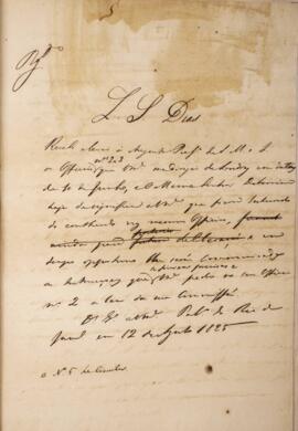 Despacho original enviado por Luiz de Souza Dias (s.d.), com data de 12 de agosto de 1825, discor...
