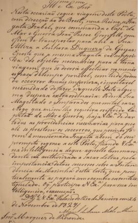 Cópia de despacho enviado por Miguel de Sousa Melo e Alvim (1784-1855) para Antônio Telles da Sil...