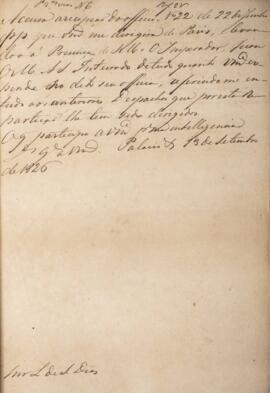 Despacho original enviado para Luiz de Souza Dias (s.d.), com data de 13 de setembro de 1826, acu...