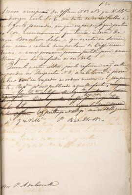 Despacho original enviado para Pedro Afonso de Carvalho, com data de outubro de 1830, acusando o ...
