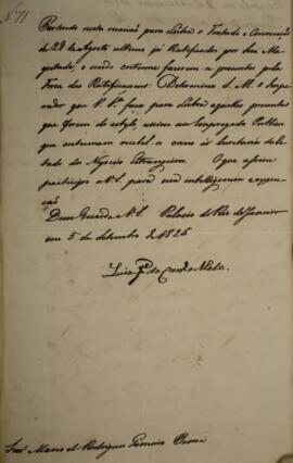 Cópia de ofício enviado por Luis José de Carvalho Melo (1764-1826), Visconde da Cachoeira para Ma...