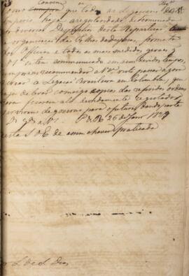 Despacho original enviado para Luiz de Souza Dias (s.d.), com data de 26 de janeiro de 1829, disc...