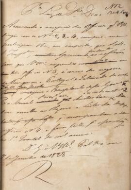 Despacho original enviado para Luiz de Souza Dias (1764-1826), com data de 07 de junho de 1828, a...