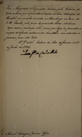 Ofício cópia, enviado por Luis José de Carvalho Melo (1764-1826), Visconde da Cachoeira para Manu...