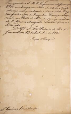Cópia de despacho enviado por Francisco Vilela Barbosa (1769-1846), Marquês de Paranaguá, para Gu...