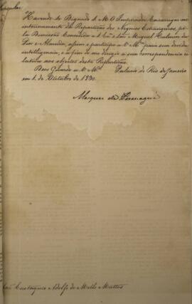 Cópia de circular enviada por Francisco Vilela Barbosa (1769-1846), Marquês de Paranaguá, para Eu...