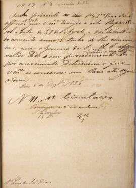 Despacho original enviado para Luiz de Souza Dias (s.d.), com data de 05 de dezembro de 1825, dis...