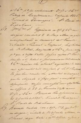 Cópia de despacho enviado por Francisco Vilela Barbosa (1769-1846), Marquês de Paranaguá, para Do...