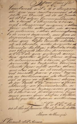 Cópia de despacho enviado por Francisco Vilela Barbosa (1769-1846), Marquês de Paranaguá, para Jo...