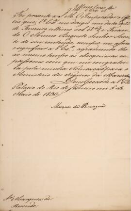 Cópia de despacho enviado por Francisco Vilela Barbosa (1769-1846), Marquês de Paranaguá, para An...