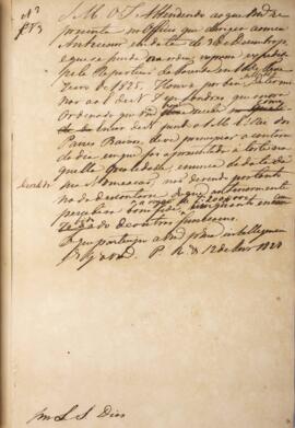 Despacho original enviado para Luiz de Souza Dias (1764-1826), com data de 12 de fevereiro de 182...