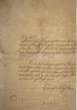 Carta de gabinete original enviada por Manoel Alves Lima, enviado do rei de Onim. Discorre sobre ...