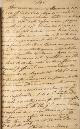 Despacho original enviado para Luiz de Souza Dias (1764-1826), com data de 21 de julho de 1828, a...