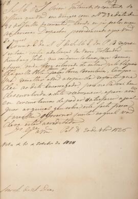 Despacho original enviado para Luiz de Souza Dias (s.d.), com data de 20 de abril de 1826, acusan...