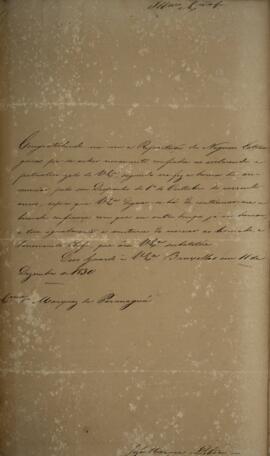 Cópia de ofício enviado por José Marques Lisboa (1807-1897), para Francisco Vilela Barbosa (1769-...