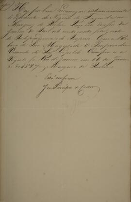 Cópia de carta patente enviada por José Feliciano Fernandes Pinheiro (1774-1847), Visconde de São...