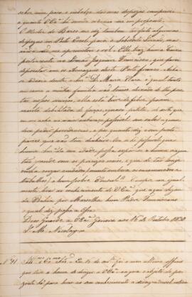 Cópia de ofício enviado por José Matheus Nicolay, com data de 23 de outubro de 1830, acusando o r...
