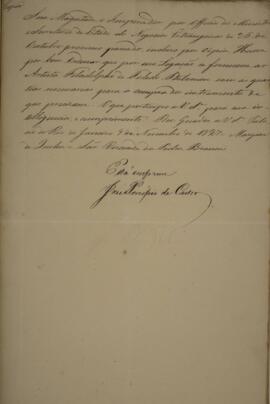 Cópia de despacho enviado por João Severiano Maciel da Costa (1769-1833), Marquês de Queluz, para...