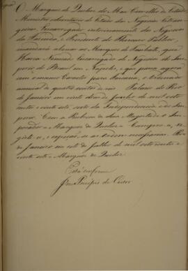 Cópia de decreto em que o Imperador D. Pedro I (1798-1834) determina o pagamento do ordenado anua...