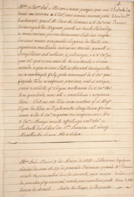 Cópia de carta enviada por Sepufranico Maria Pereira Sodré, com data de 09 de março de 1828, acus...