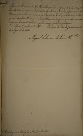 Cópia de despacho reservado enviado por Miguel Calmon du Pin e Almeida (1794-1865), Marquês de Ab...