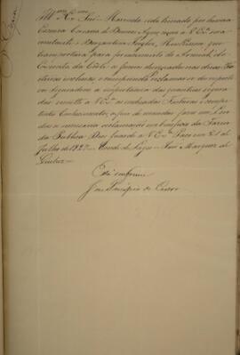 Cópia de despacho enviado por João Vieira de Carvalho (1781-1847), Conde de Lajes, para João Seve...