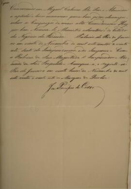 Cópia de decreto em que o Imperador D. Pedro I (1798-1834) nomeia Miguel Calmon du Pin e Almeida ...
