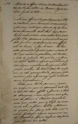 Cópia de extrato do ofício enviado por Antônio José Falcão da Frota (1780-1848), com data de 14 d...