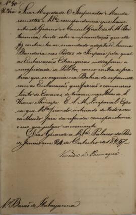 Segunda via de despacho original enviado por Francisco Vilela Barbosa (1769-1846), o Visconde de ...