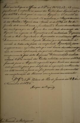 Despacho original enviado por Manuel Jacinto Nogueira da Gama (1765-1847), Marquês de Baependi, p...