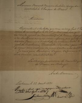 Nota diplomática original enviada por André Durnieu [s.d.] para Vicente Ferreira da Silva [s.d.],...