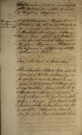 Carta patente com data de 27 de janeiro de 1828 pela qual se confirma a nomeação de J. B. Molinié...