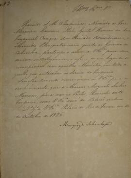 Cópia de despacho enviado por Antônio Luís Pereira da Cunha (1760-1837), Marquês de Inhambupe, em...
